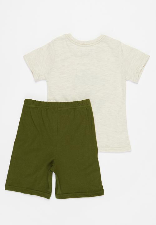 Pop Candy - Boys tee & shorts pj set - oat & khaki