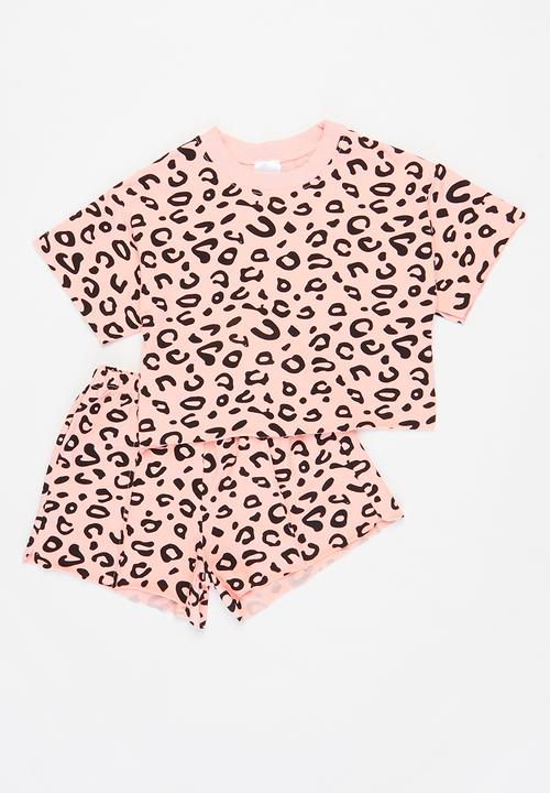 Pop Candy - Girls animal print top & shorts set - pink & black