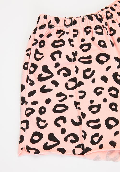 Pop Candy - Girls animal print top & shorts set - pink & black