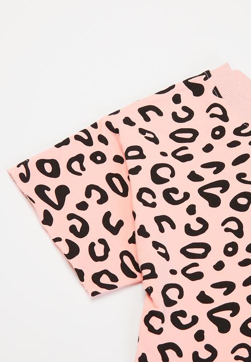 Pop Candy - Girls animal print top & shorts set - pink & black