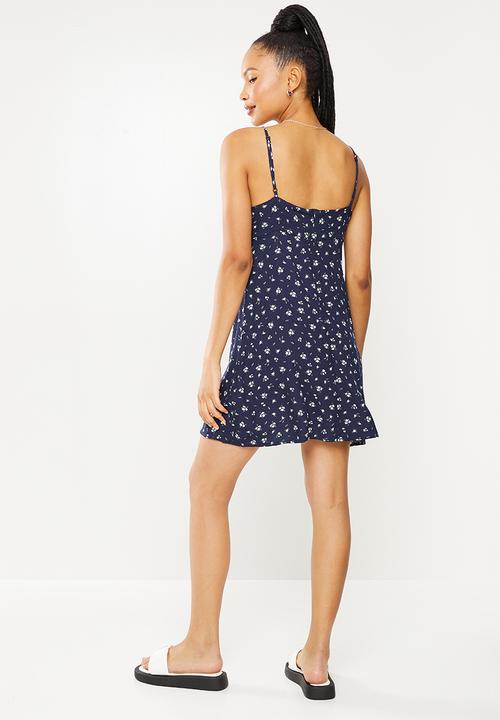 Cotton On - Woven dakota tie front mini dress - hanna ditsy medieval blue