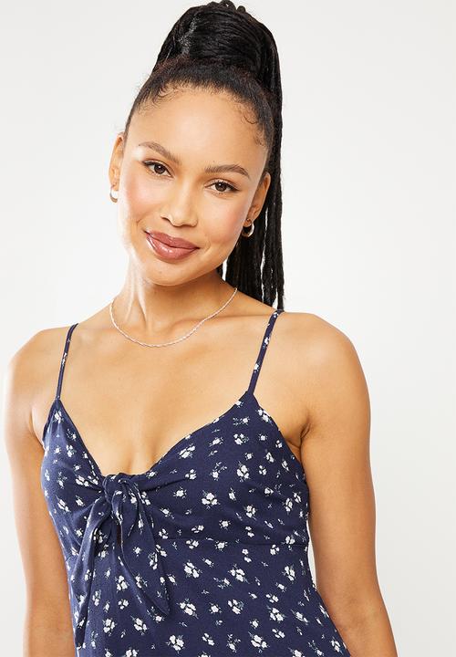 Cotton On - Woven dakota tie front mini dress - hanna ditsy medieval blue