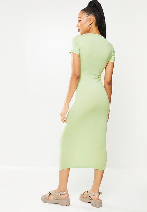 Missguided - Basic short sleeve crew neck midi dress - sage