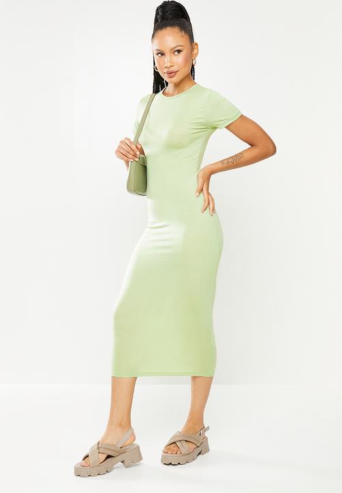 Missguided - Basic short sleeve crew neck midi dress - sage
