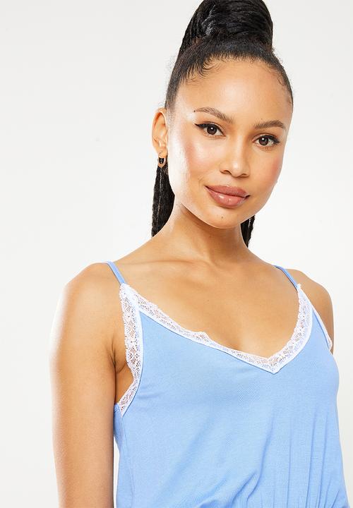 Missguided - Lace trim drawstring playsuit - blue