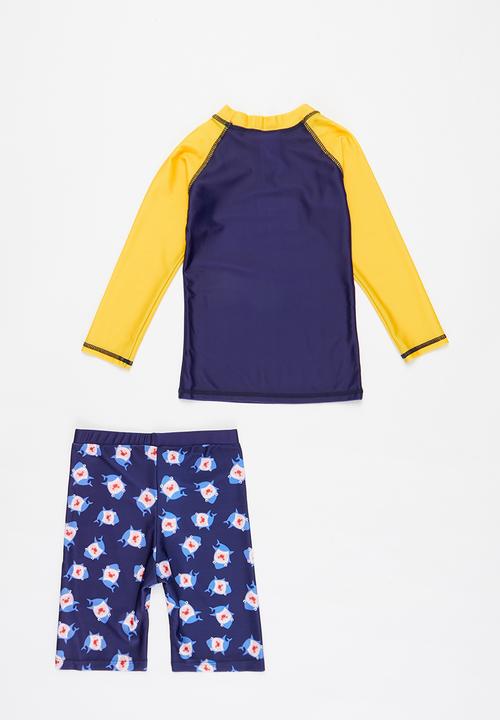 Pop Candy - Boys shark swimsuit set - yellow & navy