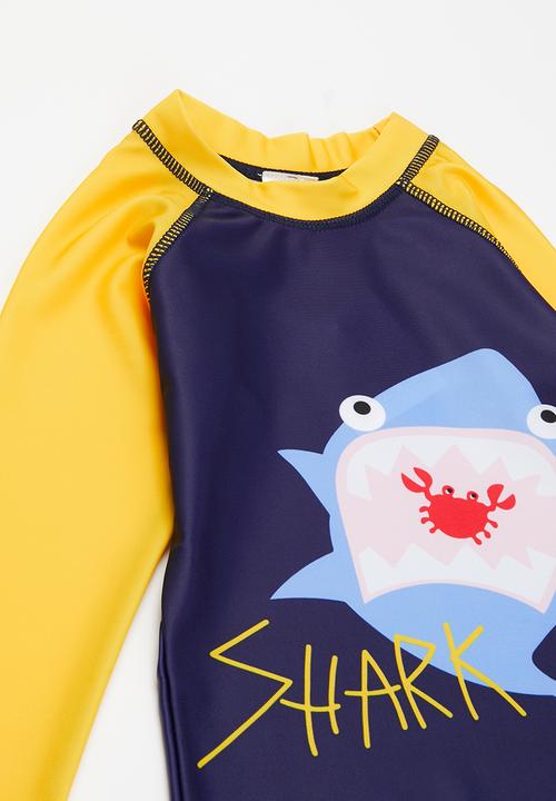 Pop Candy - Boys shark swimsuit set - yellow & navy