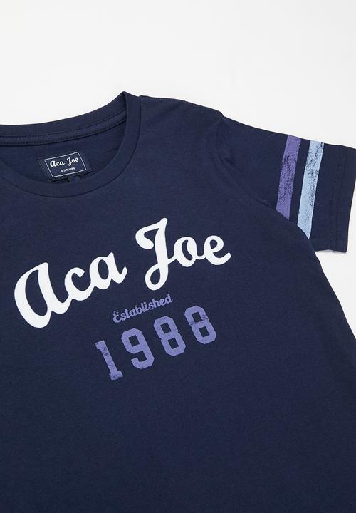 Aca Joe - Boys aca joe flock & distressed print t-shirt - estate blue
