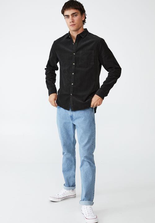 Cotton On - Camden long sleeve shirt - washed black cord