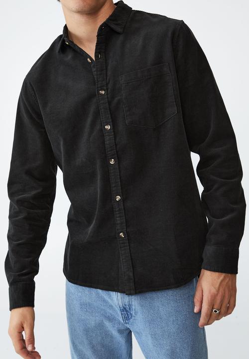Cotton On - Camden long sleeve shirt - washed black cord