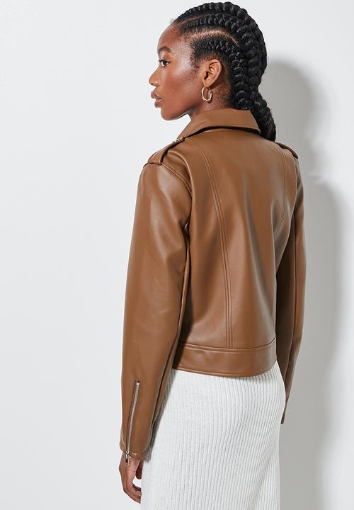 Superbalist - Faux Leather look biker jacket - mocha