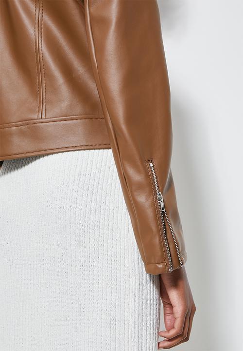 Superbalist - Faux Leather look biker jacket - mocha