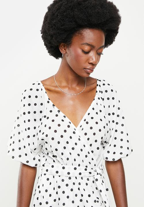 Me&B - Wrap frill dress - black and white spot