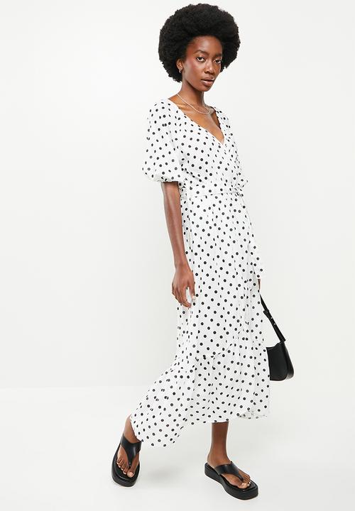 Me&B - Wrap frill dress - black and white spot
