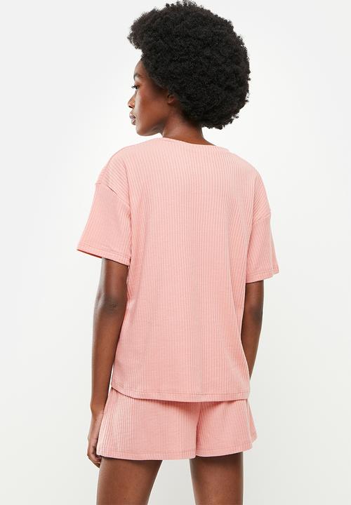 Superbalist - Rib tee and shorts set - dusty pink