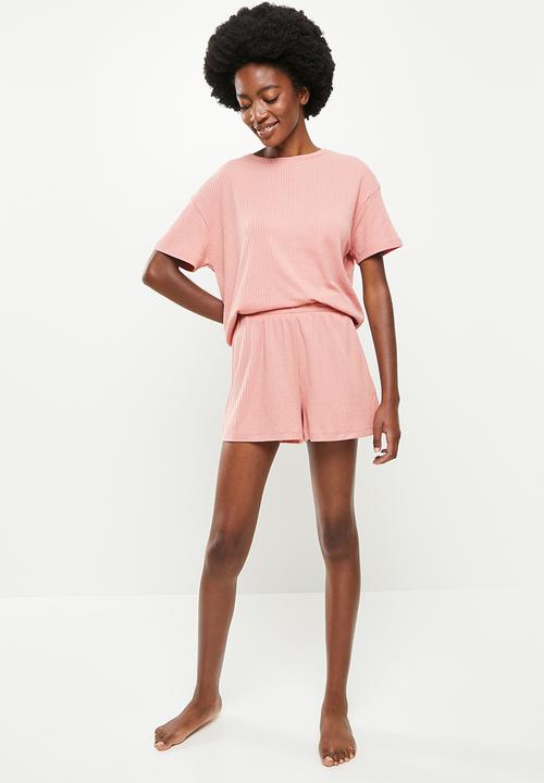 Superbalist - Rib tee and shorts set - dusty pink