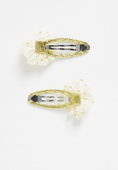 Pop Candy - Flower hair clips - white & gold