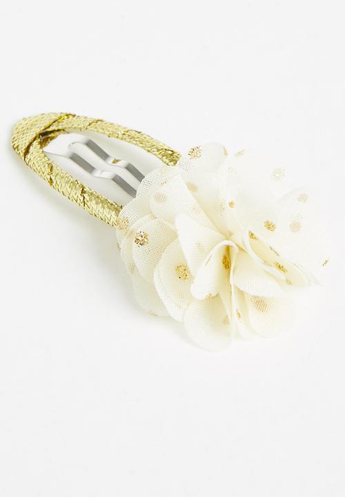 Pop Candy - Flower hair clips - white & gold