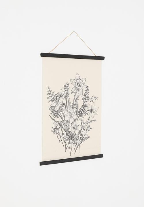 H&S - Floral linen wall hanging - stone