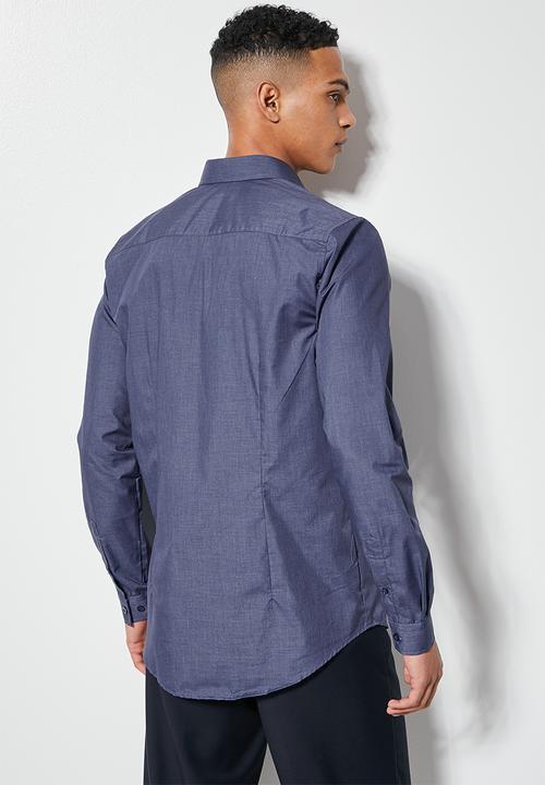 Superbalist - Easy care slim fit shirt chambray - navy