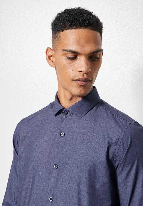 Superbalist - Easy care slim fit shirt chambray - navy