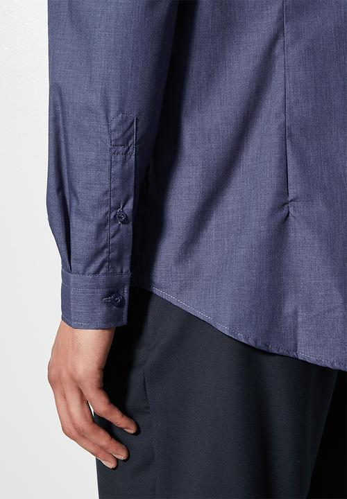 Superbalist - Easy care slim fit shirt chambray - navy