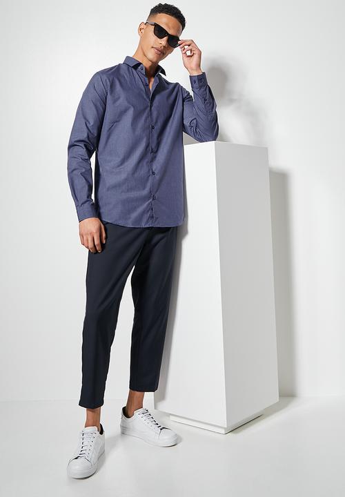 Superbalist - Easy care slim fit shirt chambray - navy