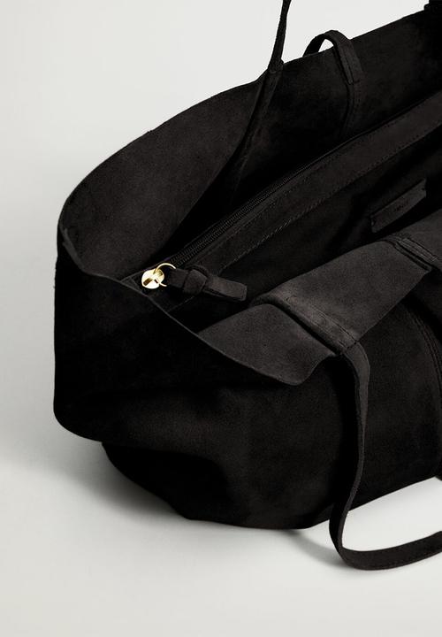 MANGO - Leather shopper bag - black