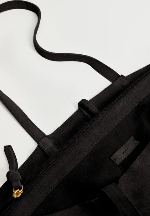 MANGO - Leather shopper bag - black