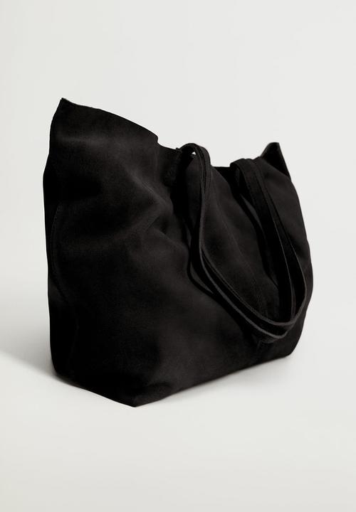 MANGO - Leather shopper bag - black