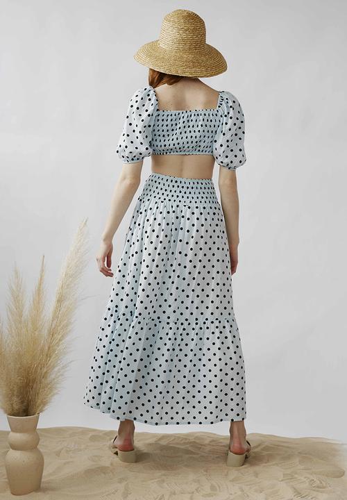 Me&B - Shirring skirt with slit - blue spot 
