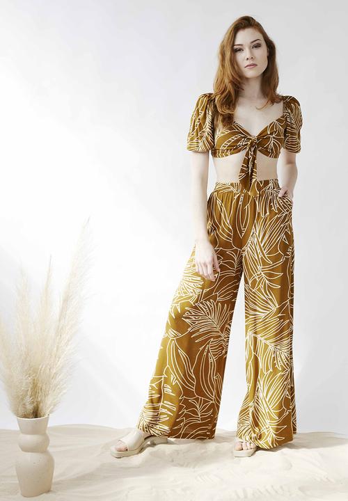 Me&B - Elasticated super wideleg pull on pant - tan tropical