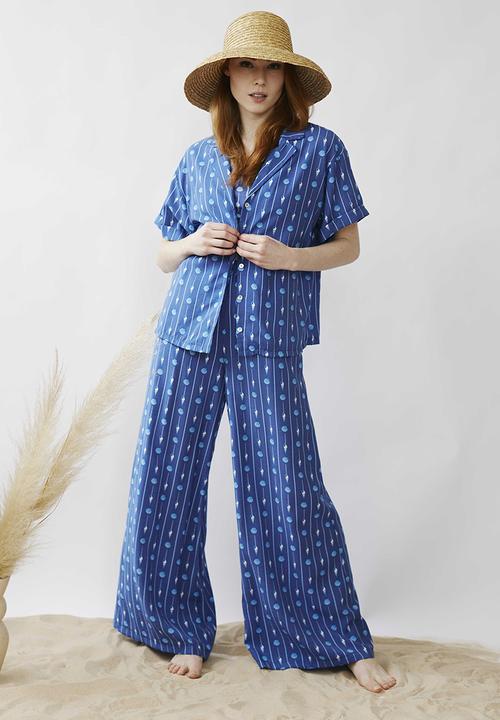 Me&B - Elasticated super wide leg pull on pant - blues shell