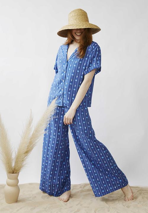 Me&B - Elasticated super wide leg pull on pant - blues shell