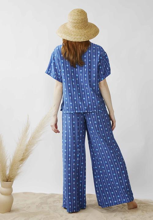 Me&B - Elasticated super wide leg pull on pant - blues shell