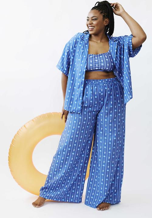 Me&B - Plus elasticated super wideleg pull on pant - blues shell