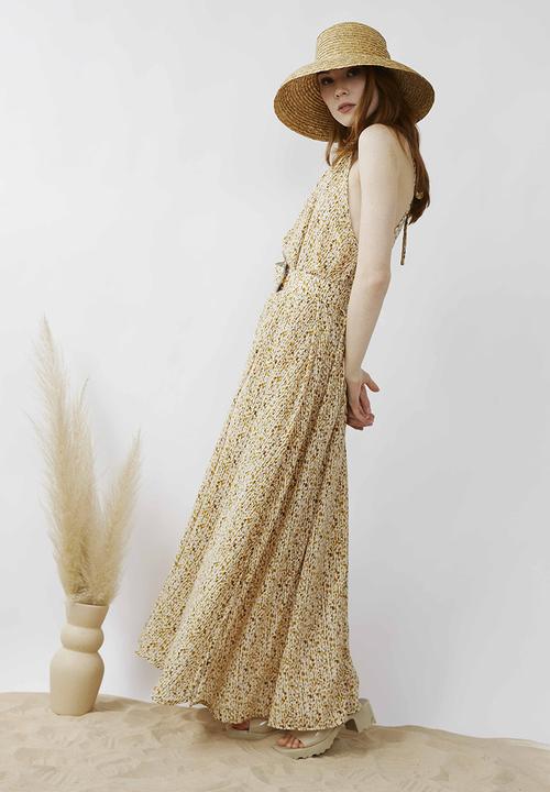 Me&B - Halter full maxi with belt detail - animal minimal