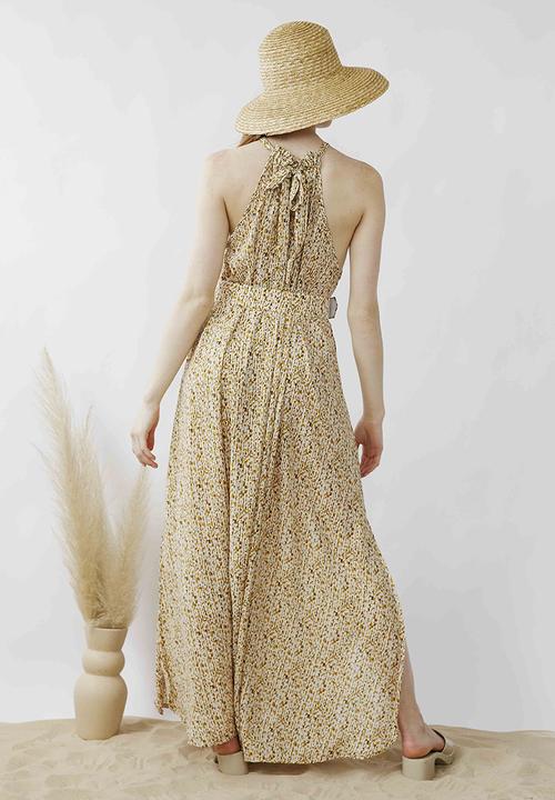 Me&B - Halter full maxi with belt detail - animal minimal