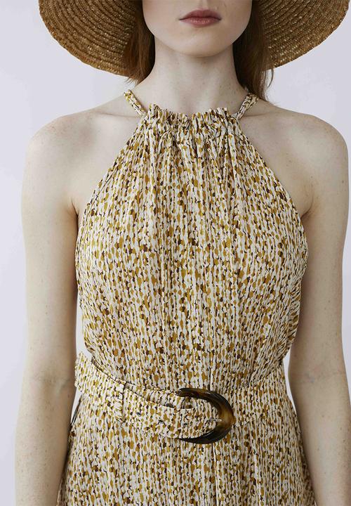 Me&B - Halter full maxi with belt detail - animal minimal