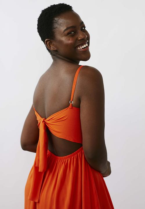 Me&B - Shirred bodice sun dress - coral