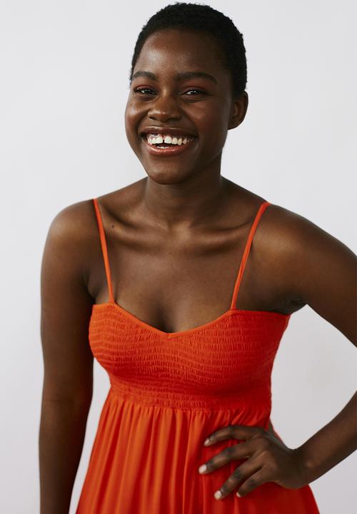 Me&B - Shirred bodice sun dress - coral