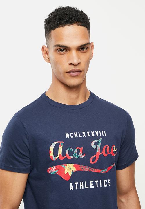 Aca Joe - Floral logo printed tee - estate blue