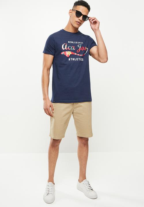 Aca Joe - Floral logo printed tee - estate blue