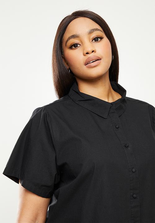 Cotton On - Curve woven nikki mini shirt dress - black