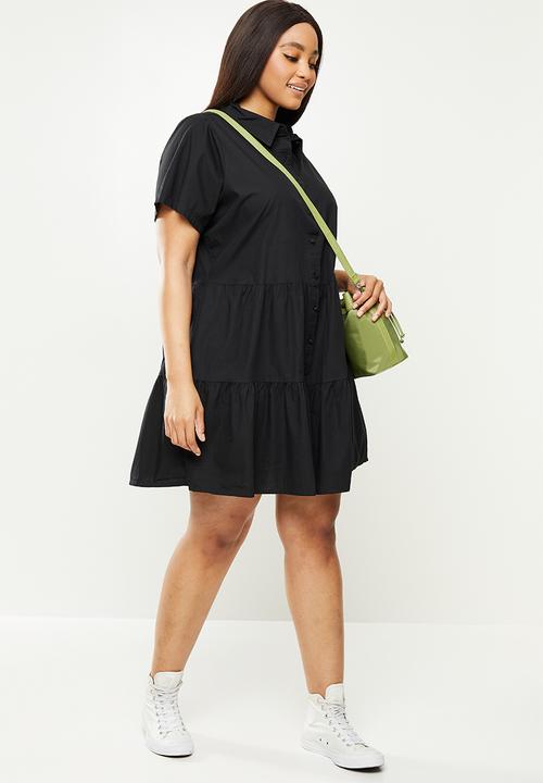 Cotton On - Curve woven nikki mini shirt dress - black