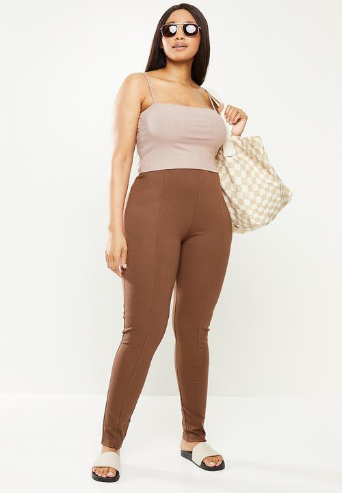 Cotton On - Curve zip front ponte legging - chocolate brown