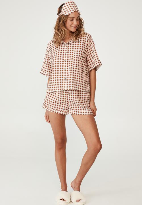 Cotton On - Washed woven sleep set - light brown 