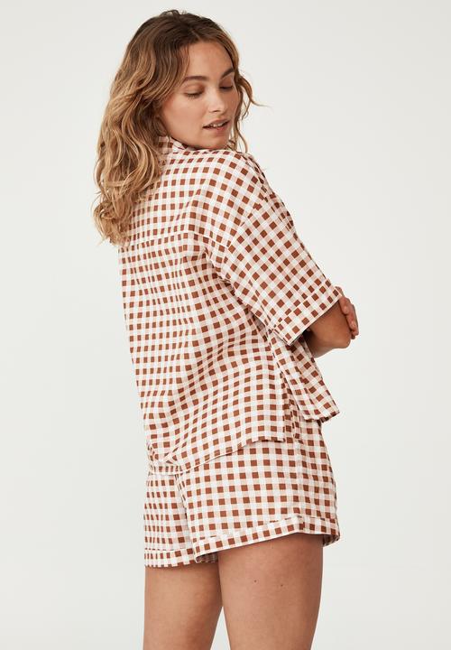 Cotton On - Washed woven sleep set - light brown 