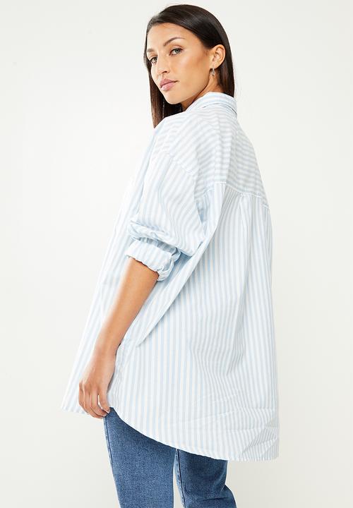 Cotton On - Petite dad shirt - hayley stripe powder blue