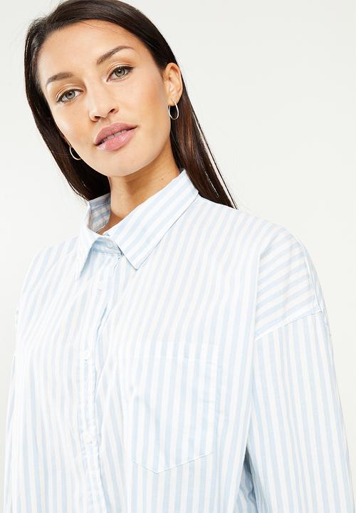 Cotton On - Petite dad shirt - hayley stripe powder blue